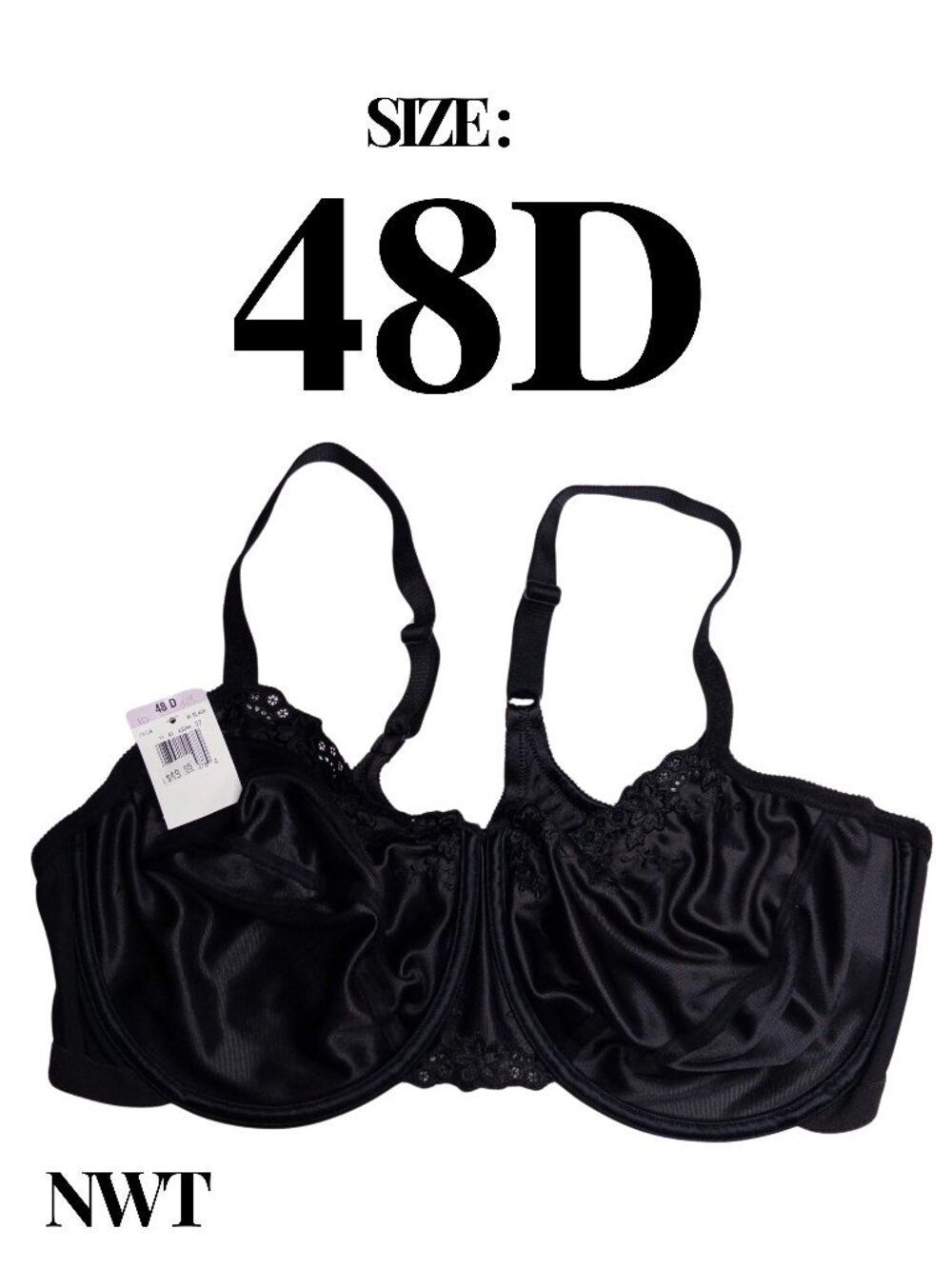 Van-Elle Lingerie — NWT — Embroidered Underwire Bra — Size 48D